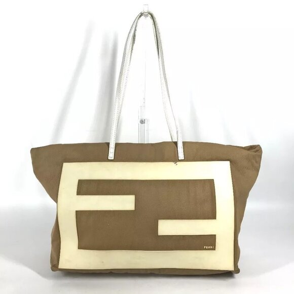 FENDI FF logo Big logo Tote Bag Shoulder Bag Canvas / rubber Beige/White - Picture 1 of 16